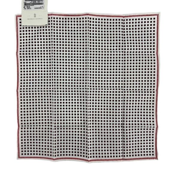 NWT Brunello Cucinelli Men’s Silk Pocket Square - Tiny Box Cubes - Picture 2 of 9